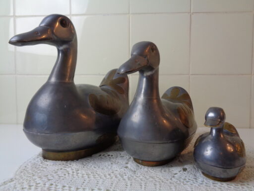 3 Tinnen eenden belegd met koper