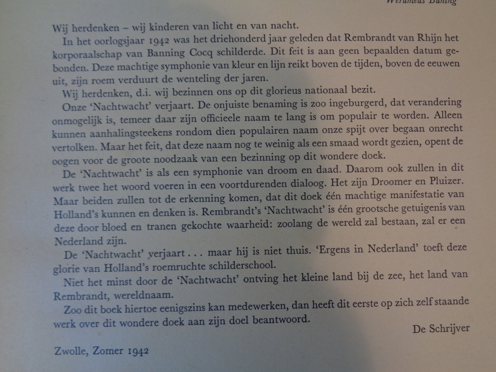 De Nachtwacht De historie van een meesterwerk door D. Wijnbeek 1944 1e druk