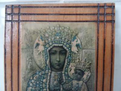 Fraai houten icoon met Maria en Jezus