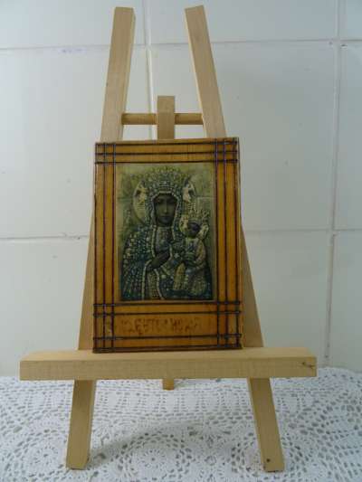 Fraai houten icoon met Maria en Jezus