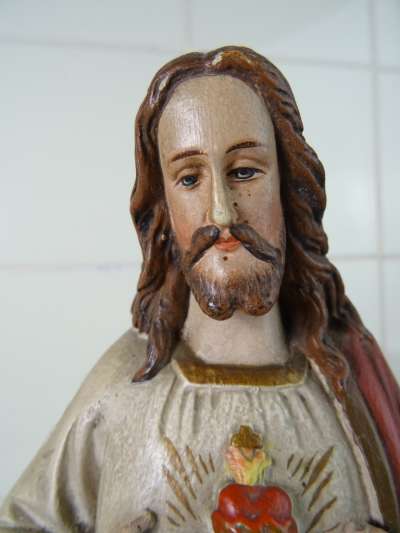 Antiek gipsen Heilig Hart Jezusbeeld