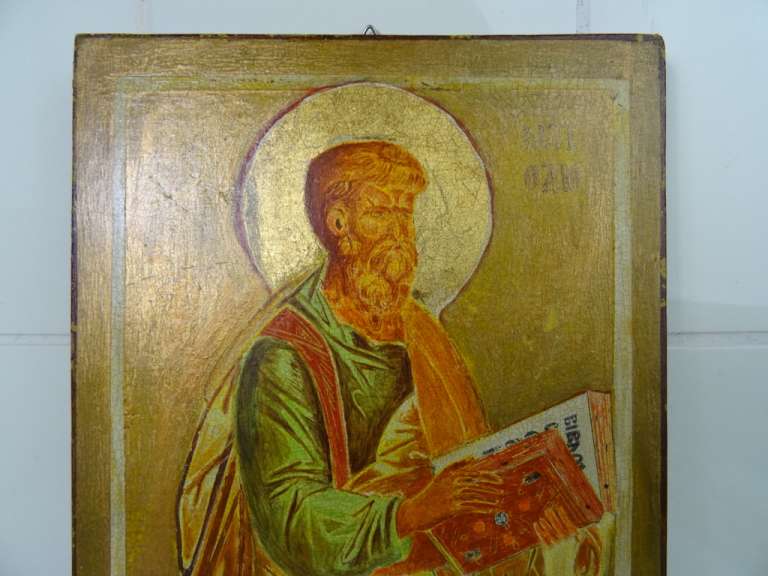 Groot houten icoon met Heilige Mattheus
