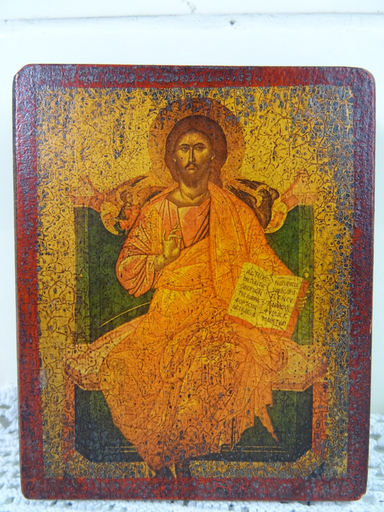 Houten icoon Christus op troon