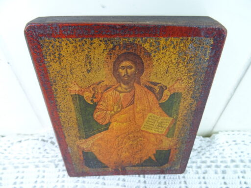 Houten icoon Christus op troon