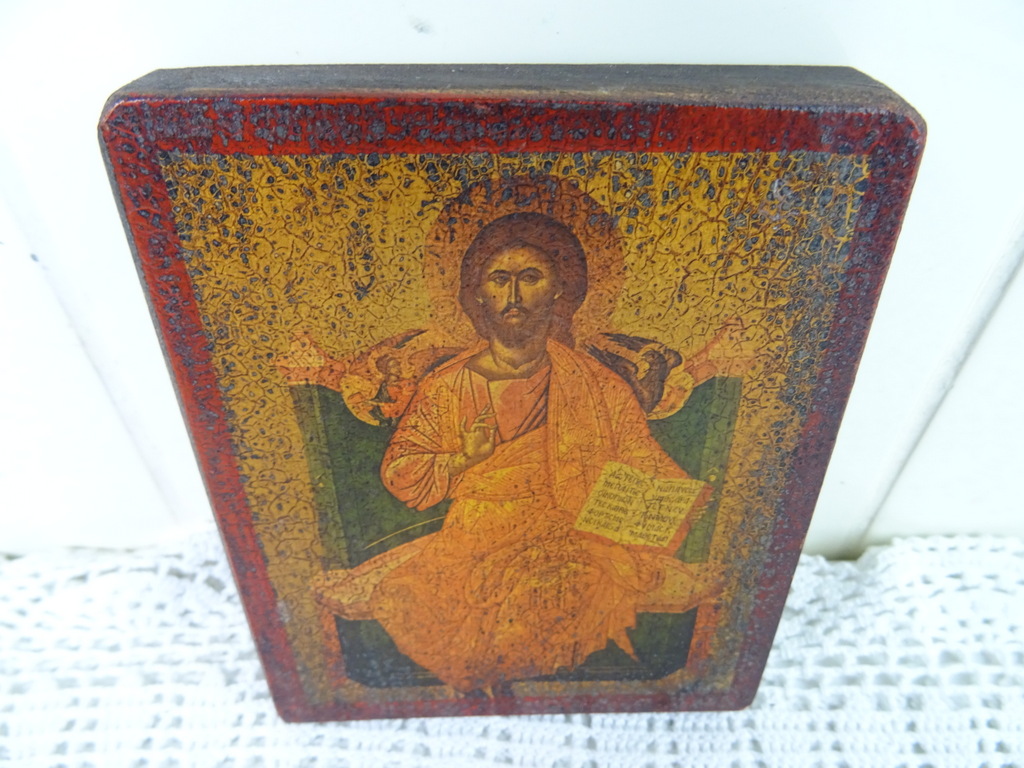 Houten icoon Christus op troon