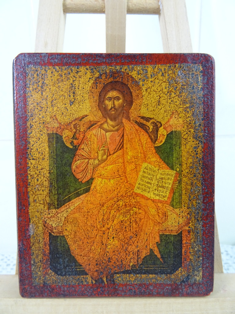 Houten icoon Christus op troon