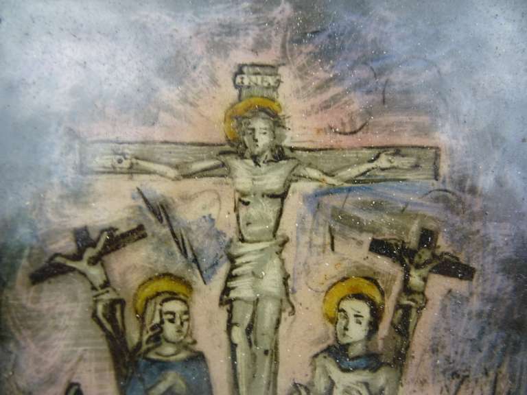 Gebrandschilderd icoon Jezus aan het kruis