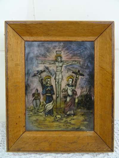 Gebrandschilderd icoon Jezus aan het kruis