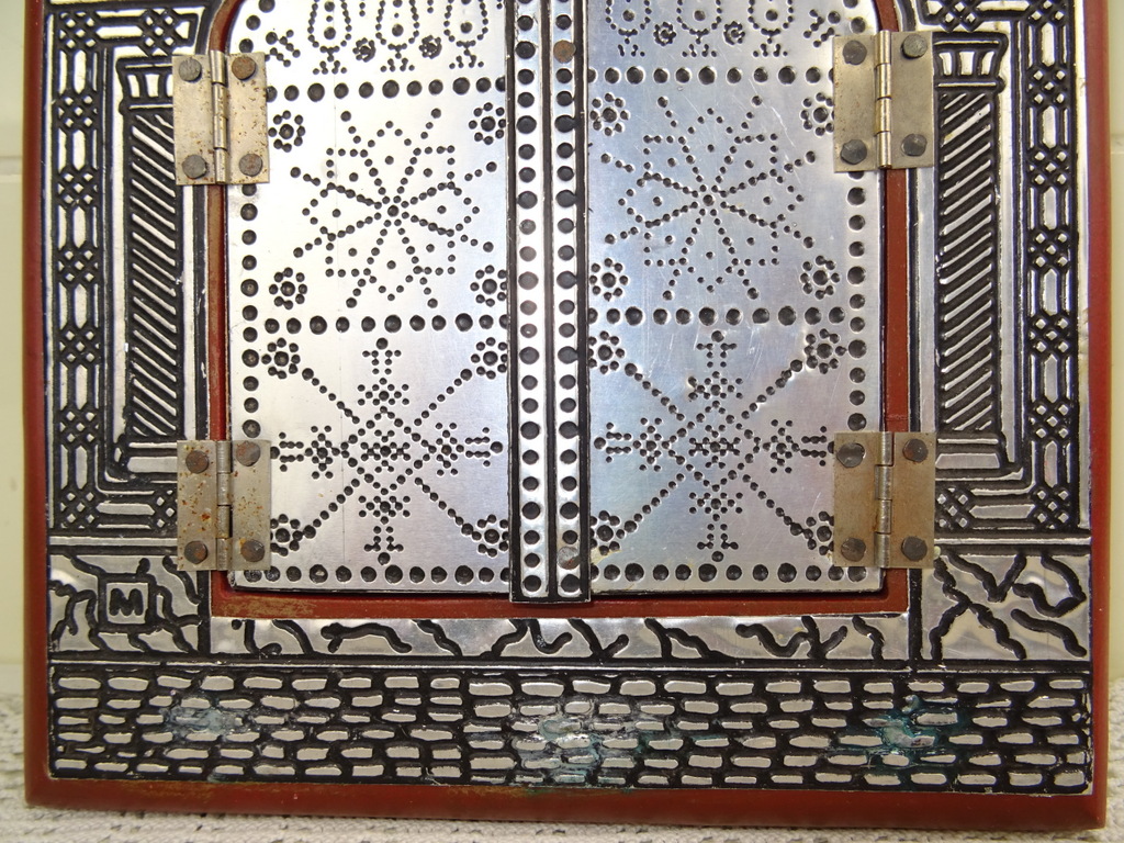 Antieke tinnen spiegel met deurtjes - Afbeelding 10
