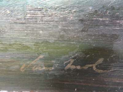 Olieverf op houten paneel, Molen aan het water