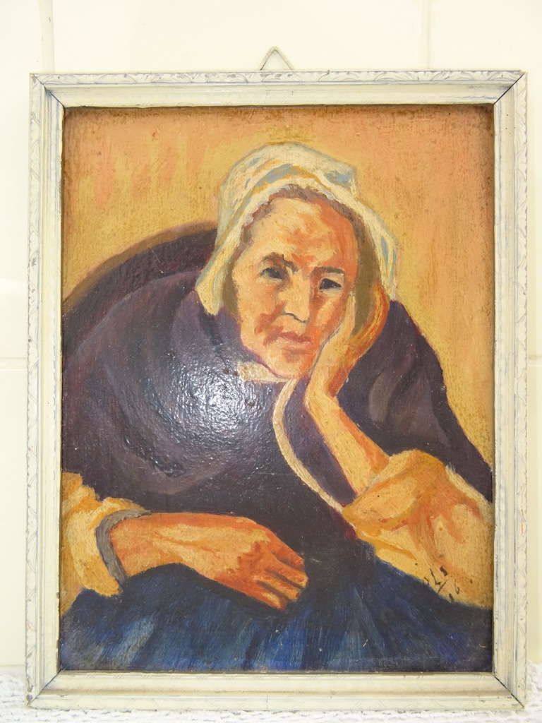 Lieflijk schilderijtje met oude vrouw