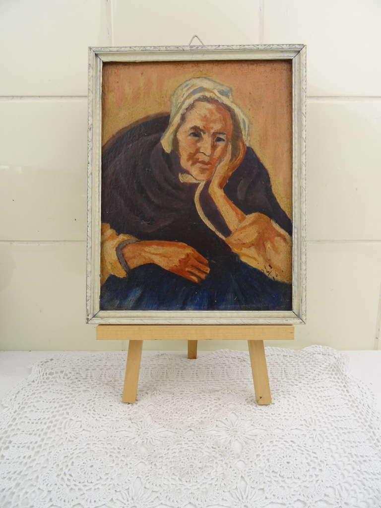 Lieflijk schilderijtje met oude vrouw