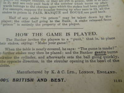 Antiek roulette-spel K & C England