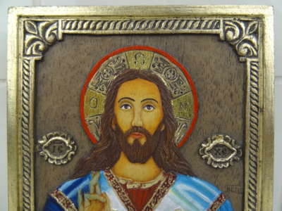 Hout-gesneden icoon Jezus Christus