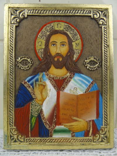 Hout-gesneden icoon Jezus Christus