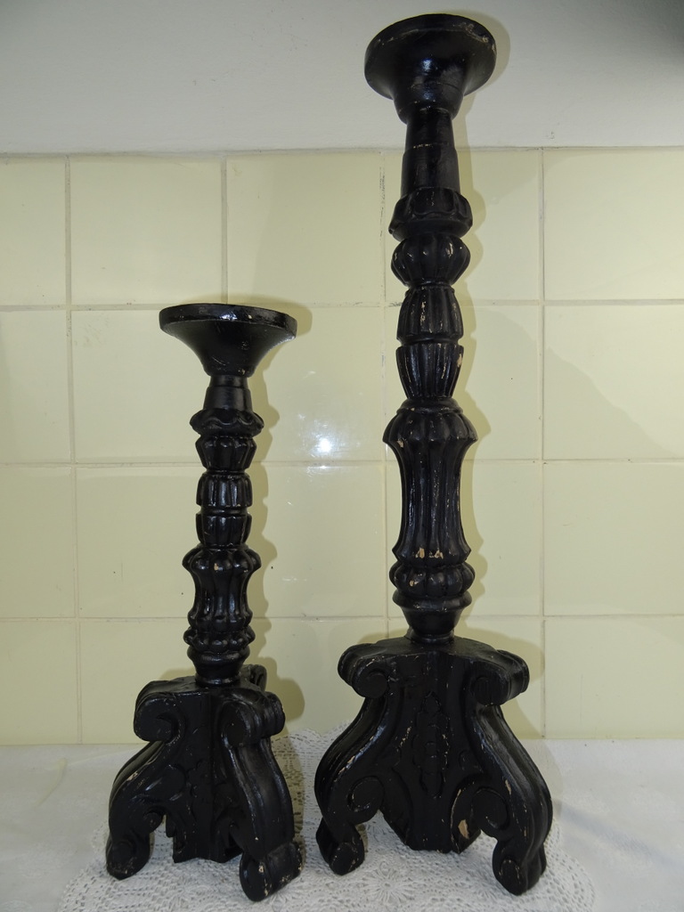 Set antieke houten kandelaars - Afbeelding 2