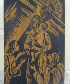 Antiek houtsnijwerk Maria en engelen