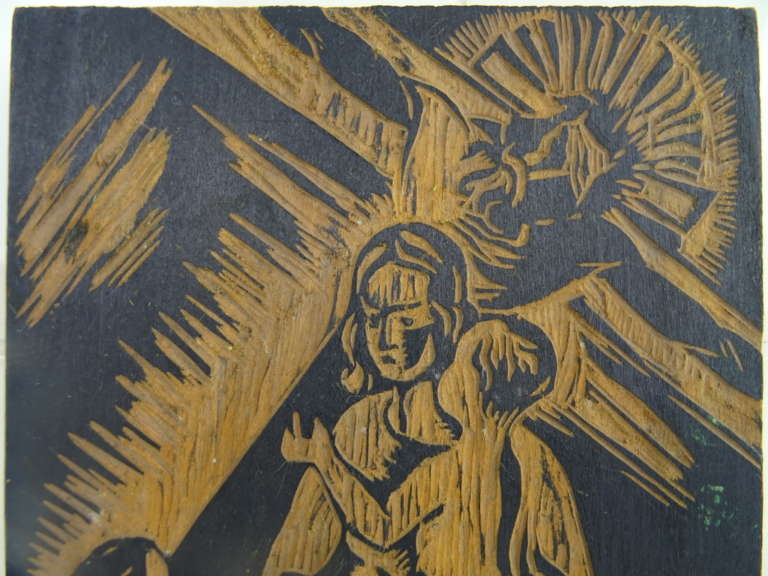 Antiek houtsnijwerk Maria en engelen