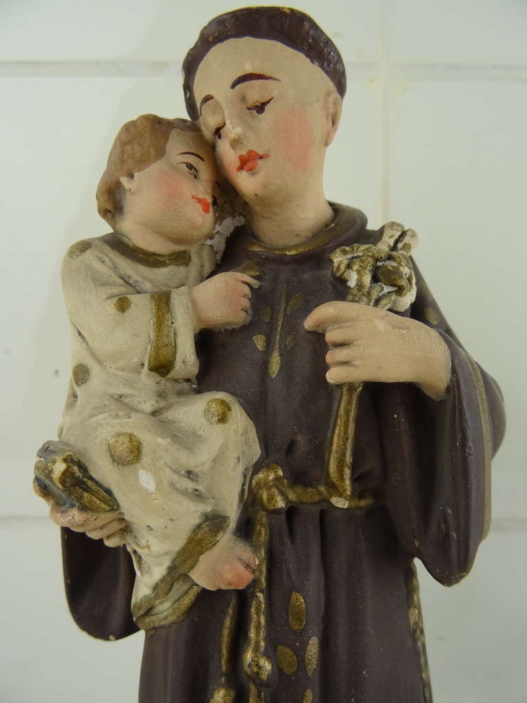 Antiek gipsen beeld Heilige Antonius van Padua