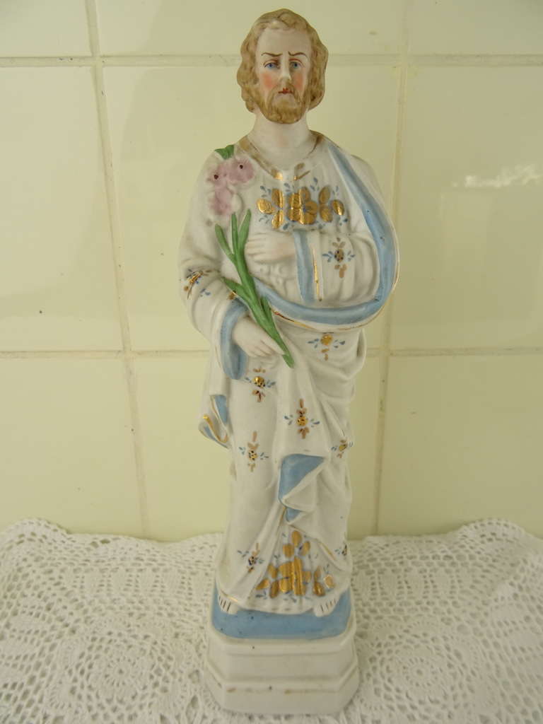 Antiek porseleinen beeld Heilige Jozef Jugendstil