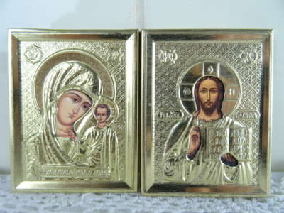 Koperen icoontjes Jezus en Maria
