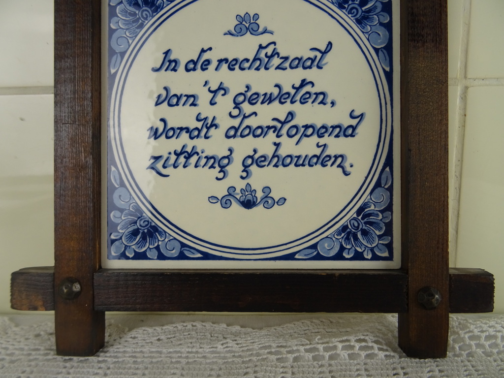 Antieke tegel met spreuk Delfts blauw - Afbeelding 3