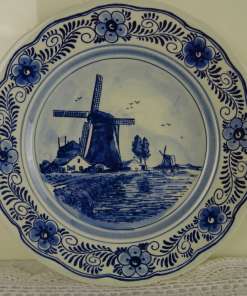 Antiek Delfts blauw wandbord molen