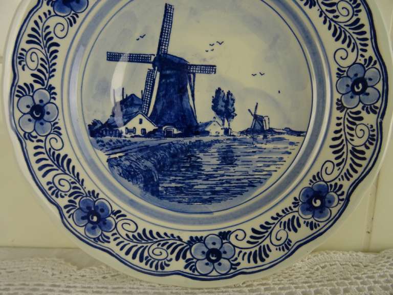 Antiek Delfts blauw wandbord molen