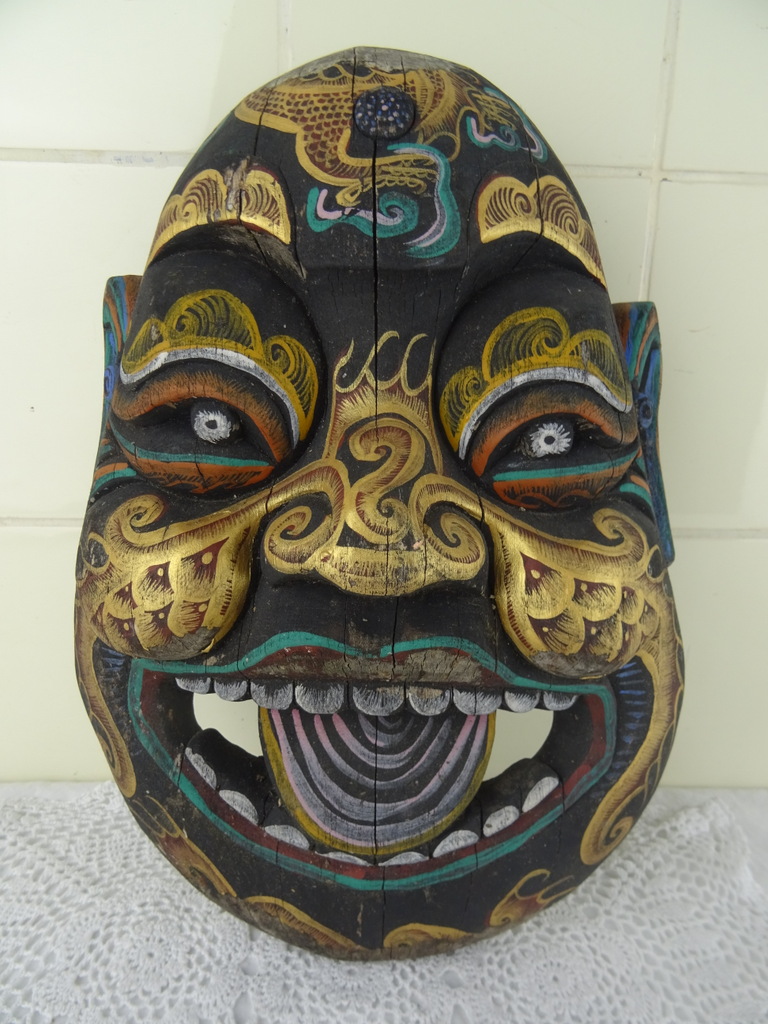 Antiek houten masker - Curiosa en Kunst.nl
