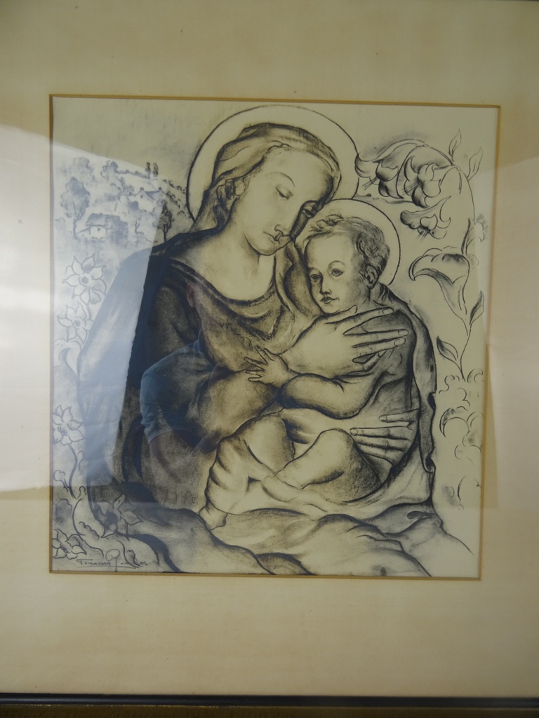 Antieke tekening Maria en Jezus in lijst - Afbeelding 19