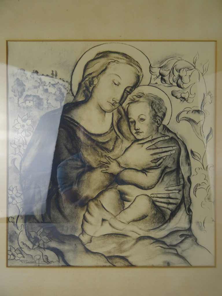 Antieke tekening Maria en Jezus in lijst - Afbeelding 21