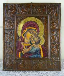 Antiek icoon Maria en Jezus met kruiswegstaties