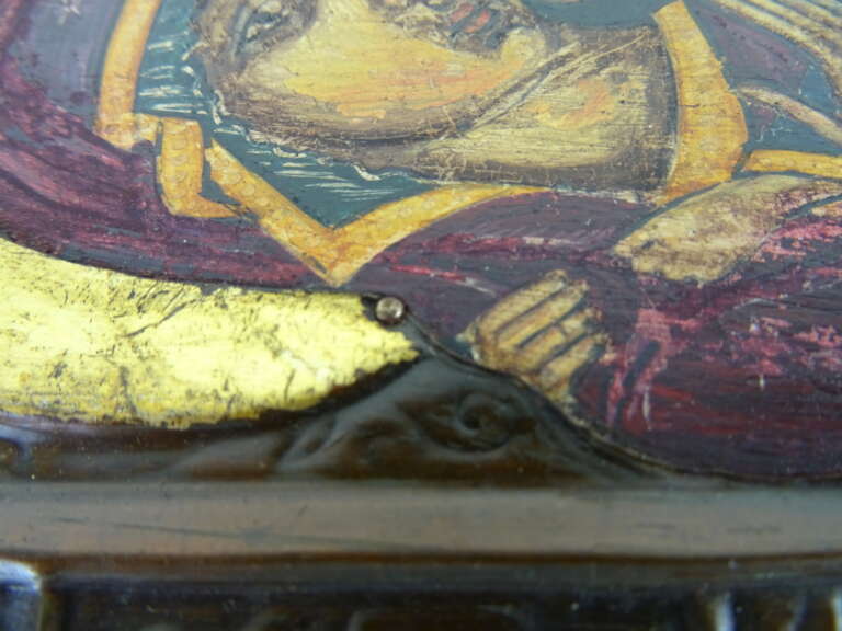 Antiek icoon Maria en Jezus met kruiswegstaties