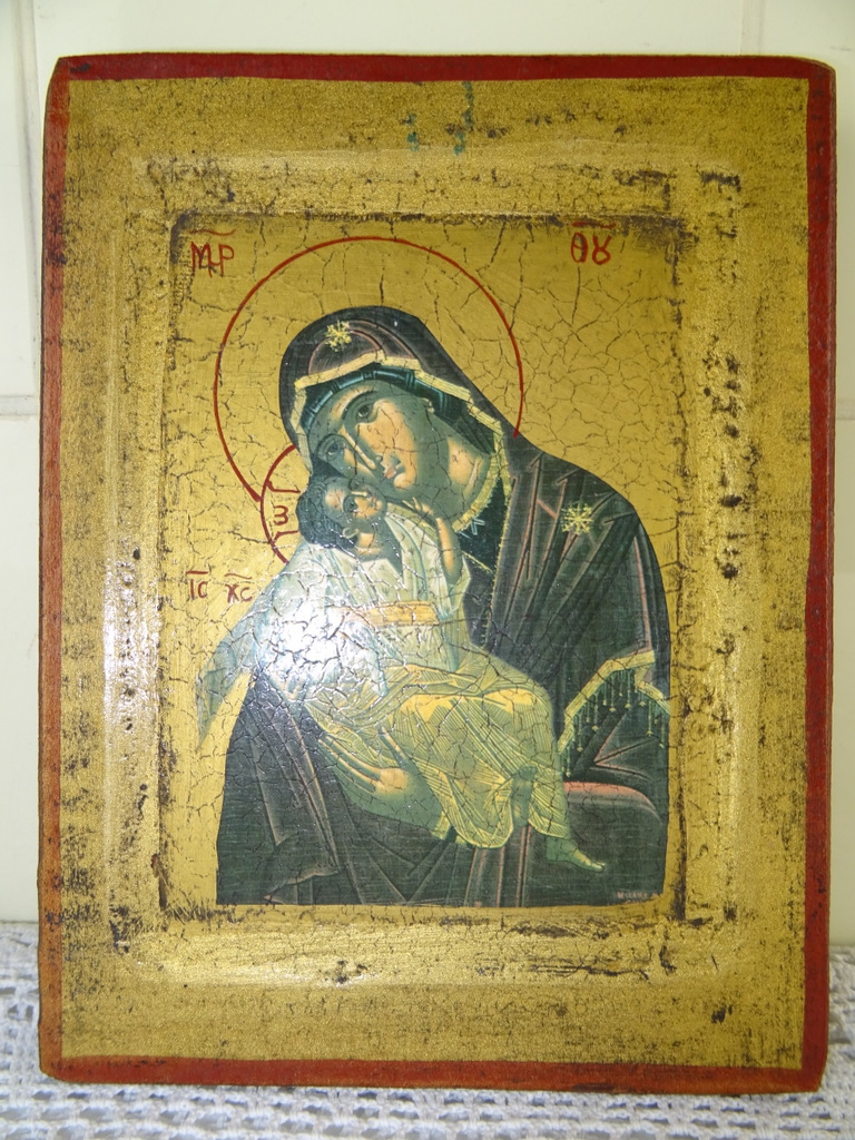Antiek icoon Maria en Jezus