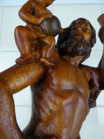 Antiek houten beeld Heilige Christoffel
