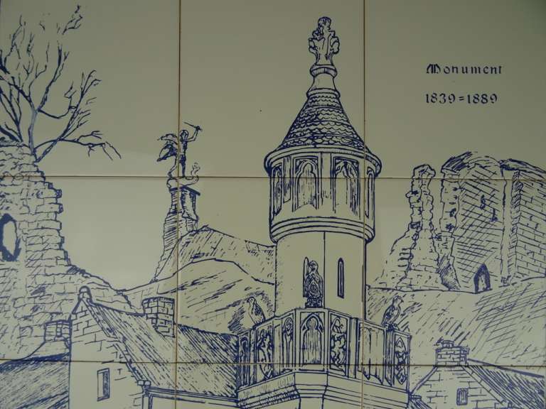 Antiek tegeltableau Monument en Ruïne Valkenburg