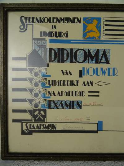Antiek diploma Staatsmijn Emma