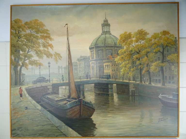 Antiek schilderij Lutherse kerk Singel Amsterdam