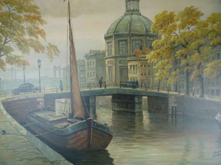 Antiek schilderij Lutherse kerk Singel Amsterdam