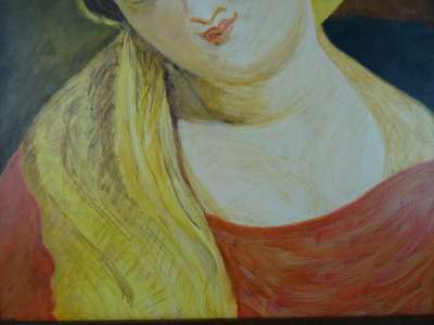 Kleurrijk schilderij van een vrouw