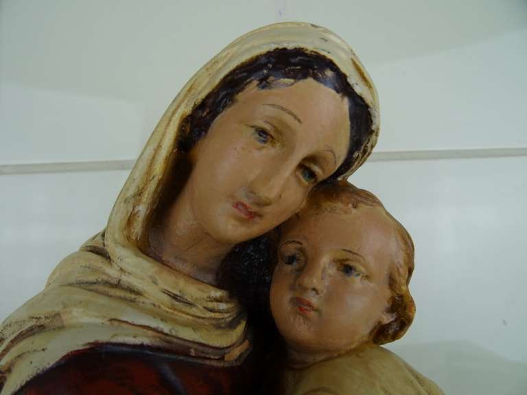 Antiek gipsen beeld Maria Jezus en Johannes