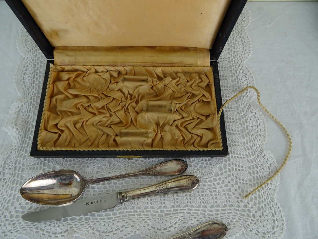 Antiek zilveren bestek in houten doos - Afbeelding 14