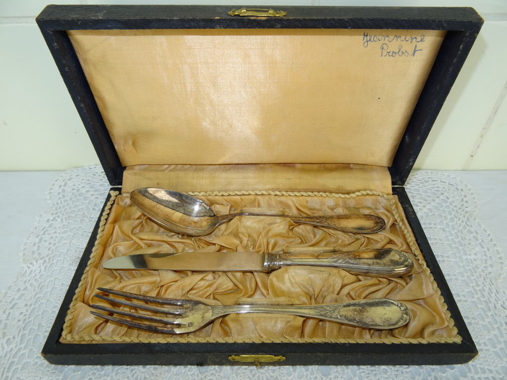 Antiek zilveren bestek in houten doos - Afbeelding 33