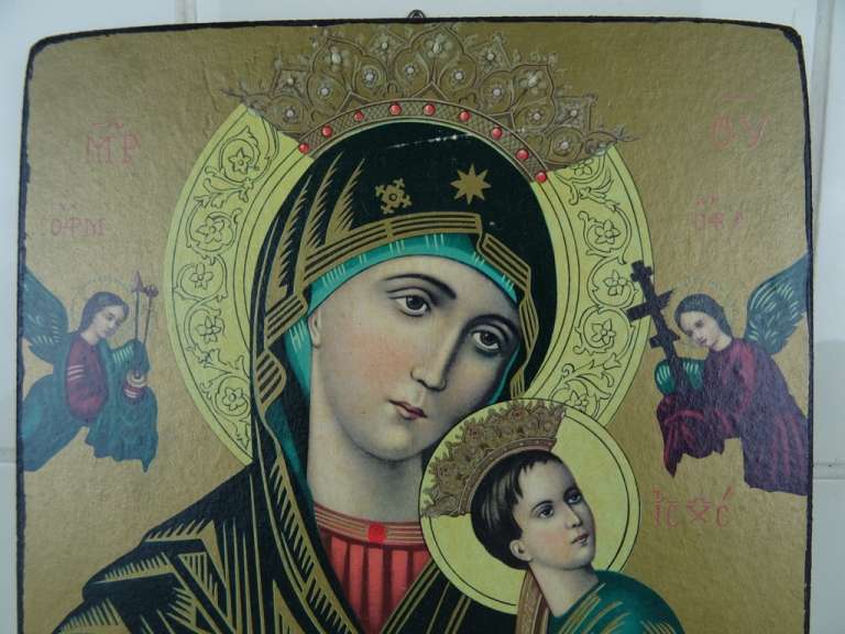 Antiek Icoon Heilige Maria en Jezus