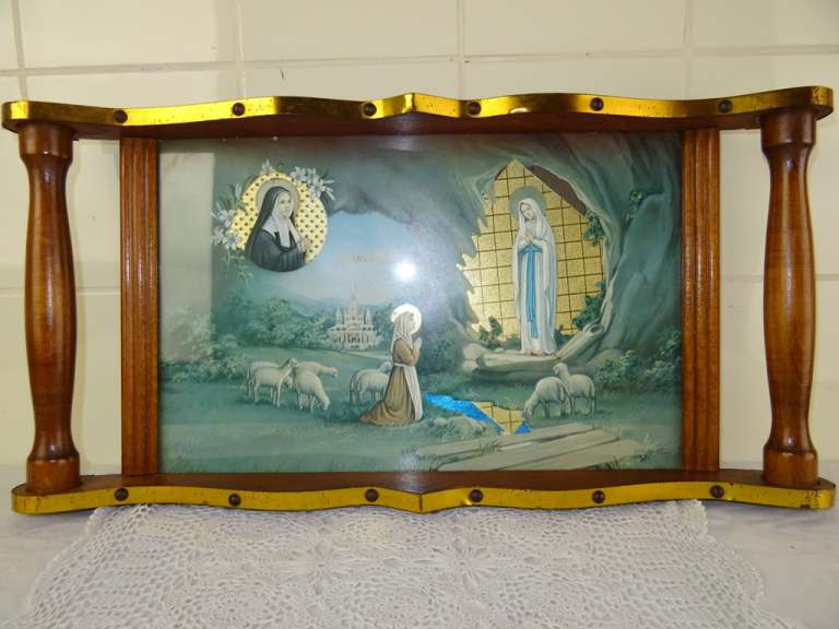 Volkskunst vintage dienblad Lourdes