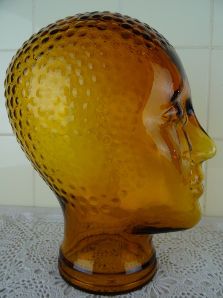 Vintage glazen etalagehoofd oranje bruin - Afbeelding 2