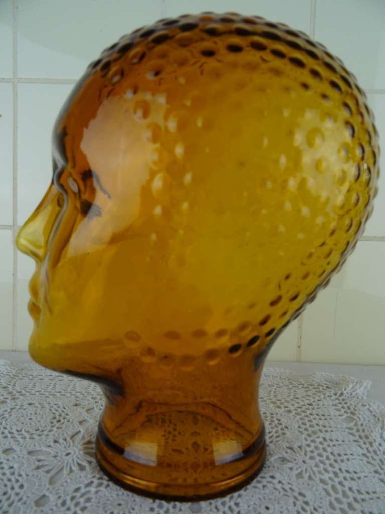 Vintage glazen etalagehoofd oranje bruin - Afbeelding 6