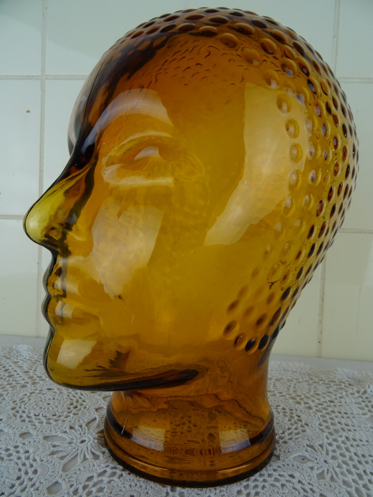 Vintage glazen etalagehoofd oranje bruin - Afbeelding 7