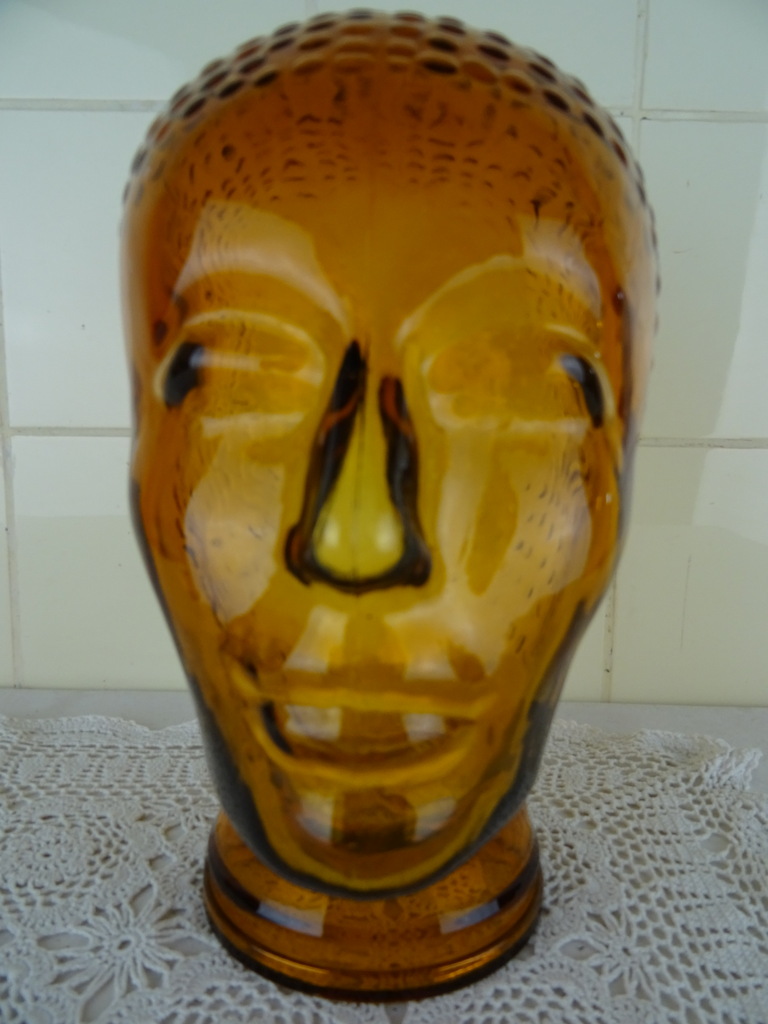 Vintage glazen etalagehoofd oranje bruin - Afbeelding 9