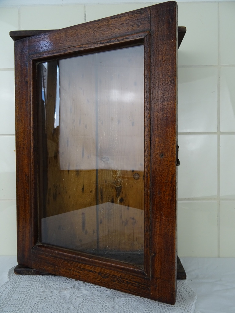 Antiek houten vitrinekastje Biedermeier stijl - Afbeelding 6
